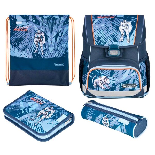 herlitz Schulranzen-Set Loop Plus TechMech Kunstfaser grün