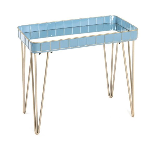 HAKU Möbel Beistelltisch rechteckig Spiegelglas gold-blau 60,0 x 31,0 x 54,0 cm, 1 St.