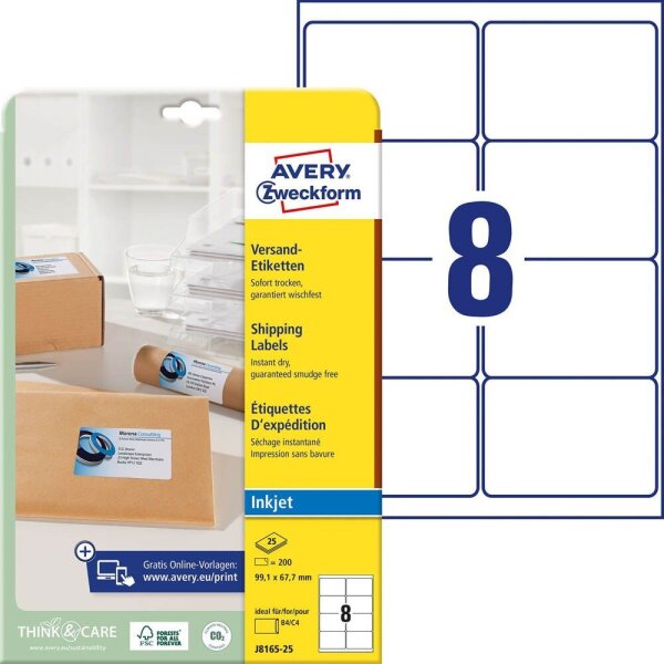 AVERY Zweckform Versandetiketten J8165-25 weiß 99,1 x 67,7 mm, 25 Blatt