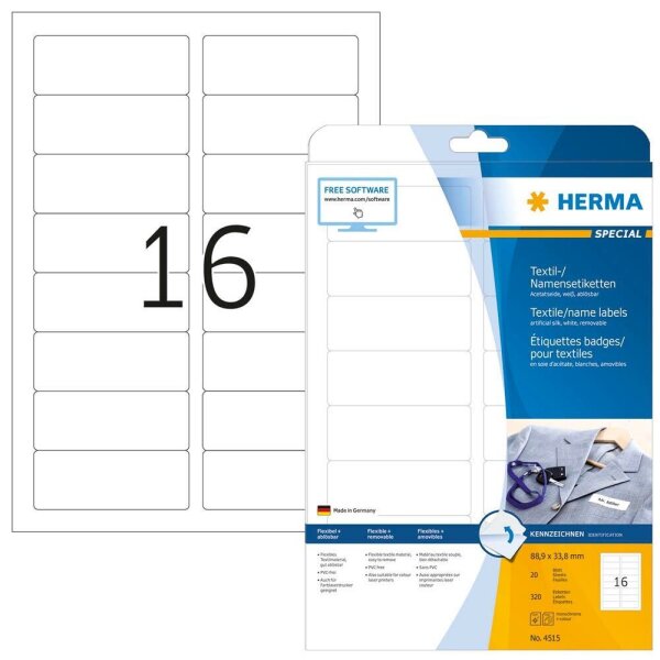 HERMA Namensetiketten 4515 weiß 88,9 x 33,8 mm, 20 Blatt