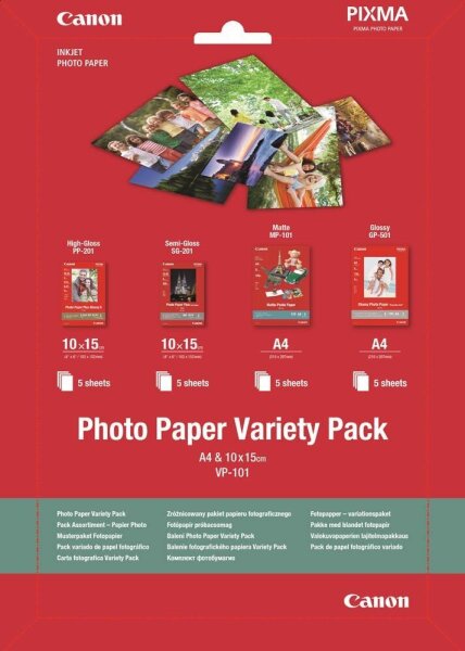Canon Fotopapier VP-101 DIN A4, 10,0 x 15,0 cm glänzend, satiniert, matt 170, 200, 260, 275 g/qm 20 Blatt