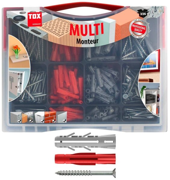 TOX Monteur Multi TRI 094901021 Dübel- und Schrauben-Sortiment, 336-teilig