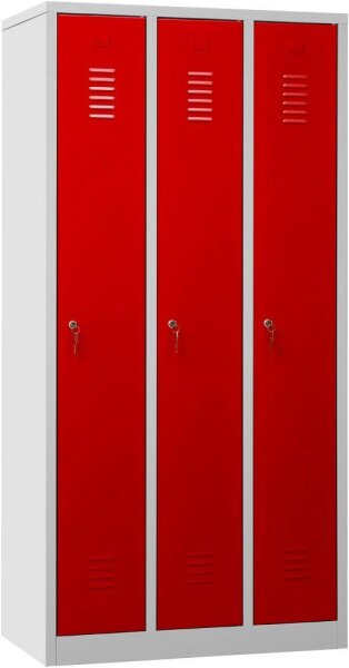 Gürkan Spind lichtgrau, feuerrot 105298, 3 Schließfächer 90,0 x 50,0 x 180,0 cm