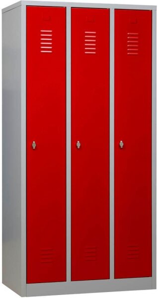Gürkan Spind lichtgrau, feuerrot 105302, 3 Schließfächer 90,0 x 50,0 x 180,0 cm