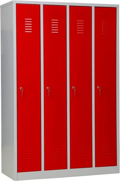 Gürkan Spind lichtgrau, feuerrot 105034, 4 Schließfächer 117,0 x 50,0 x 180,0 cm