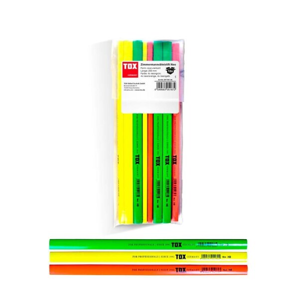 TOX Zimmermannsbleistift HB orange, gelb, grün, 12 St.