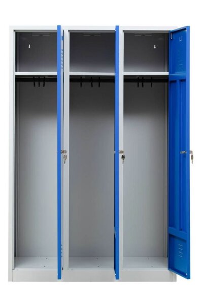 Gürkan Spind lichtgrau, enzianblau 105416, 3 Schließfächer 118,5 x 50,0 x 180,0 cm