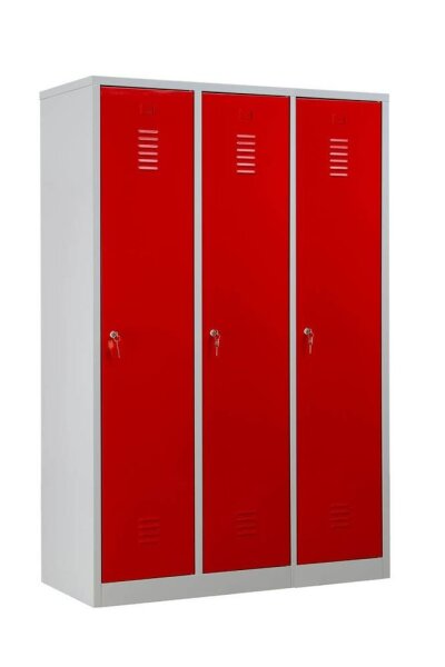 Gürkan Spind lichtgrau, feuerrot 105418, 3 Schließfächer 118,5 x 50,0 x 180,0 cm