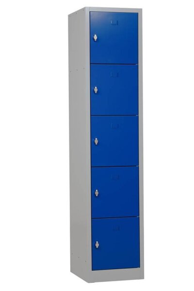 Gürkan Schließfachschrank lichtgrau, enzianblau 111281, 5 Schließfächer 41,0 x 45,0 x 190,0 cm