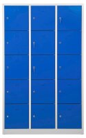 Gürkan Schließfachschrank lichtgrau, enzianblau 106976, 15 Schließfächer 119,0 x 45,0 x 190,0 cm