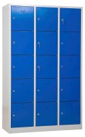 Gürkan Schließfachschrank lichtgrau, enzianblau 106976, 15 Schließfächer 119,0 x 45,0 x 190,0 cm