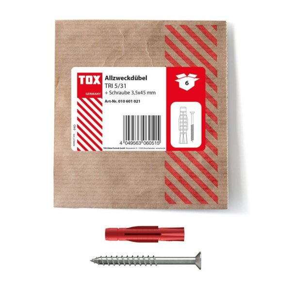 TOX TRI 5/31 010601021 Dübel mit Schrauben Ø 5 mm x 31 mm, 6 St.