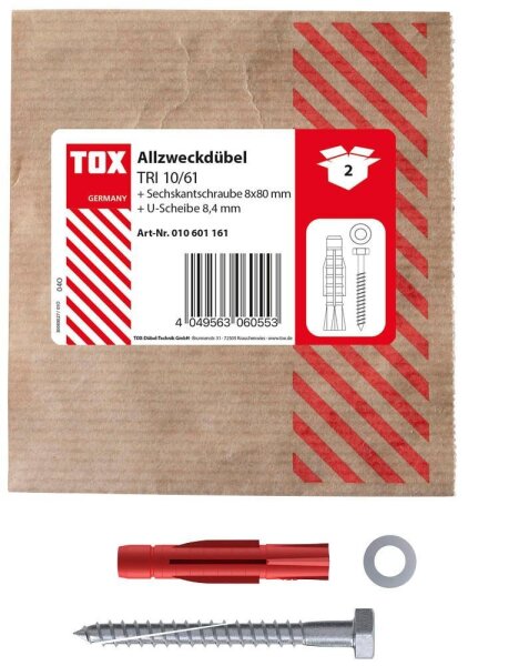 TOX TRI 10/61 010601161 Dübel mit Schrauben Ø 10 mm x 61 mm, 2 St.