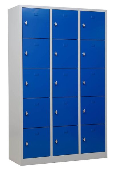 Gürkan Schließfachschrank lichtgrau, enzianblau 106978, 15 Schließfächer 119,0 x 45,0 x 190,0 cm