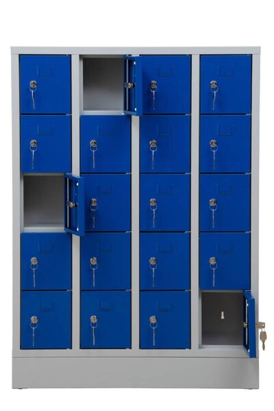 Gürkan Schließfachschrank lichtgrau, enzianblau 111037, 20 Schließfächer 80,0 x 15,0 x 110,0 cm