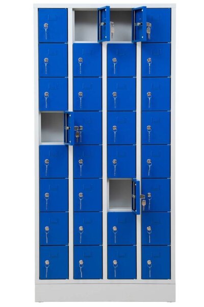 Gürkan Schließfachschrank lichtgrau, enzianblau 110298, 32 Schließfächer 80,0 x 15,0 x 168,0 cm