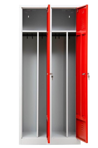 Gürkan Spind lichtgrau, feuerrot 104050, 2 Schließfächer 80,0 x 50,0 x 180,0 cm