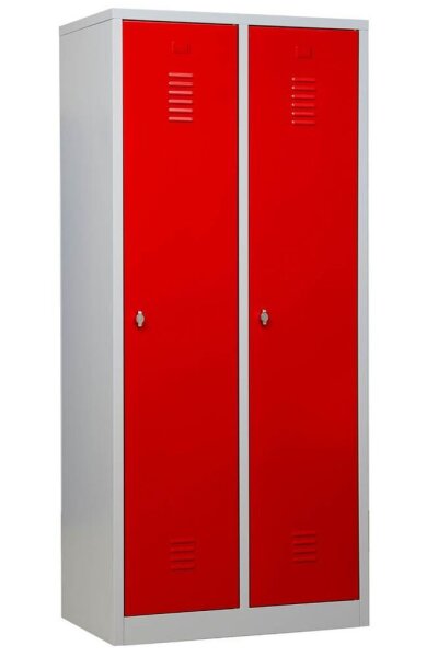 Gürkan Spind lichtgrau, feuerrot 104054, 2 Schließfächer 80,0 x 50,0 x 180,0 cm