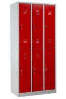 Gürkan Spind lichtgrau, feuerrot 106122, 6 Schließfächer 90,0 x 50,0 x 195,0 cm