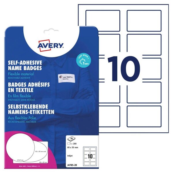 AVERY Zweckform Namensetiketten J4785-20 weiß 80,0 x 50,0 mm, 20 Blatt