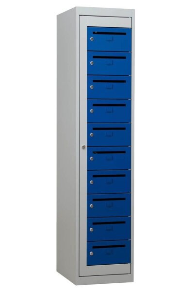 Gürkan Schließfachschrank lichtgrau, blau 111315, 10 Schließfächer 40,0 x 50,0 x 180,0 cm