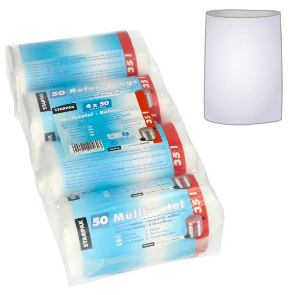 STARPAK Müllbeutel 35,0 l transparent 14,0 µm, 4x 50 St.