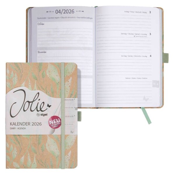 SIGEL Buchkalender Jolie 2026 Sparkle Leaves, 1 St.