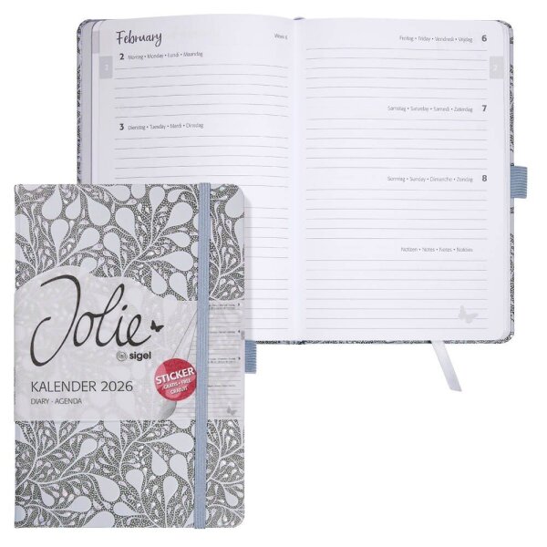 SIGEL Buchkalender Jolie 2026 mittelblau, schwarz, 1 St.  ( J6361 )