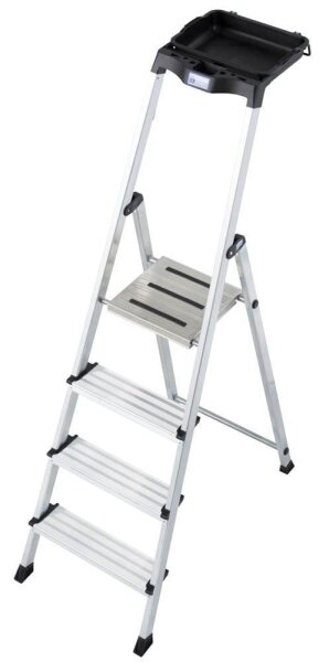 KRAUSE Stehleiter einseitig MONTO Secury mit Multi-Grip silber 4 Stufen, H: 160,0 cm