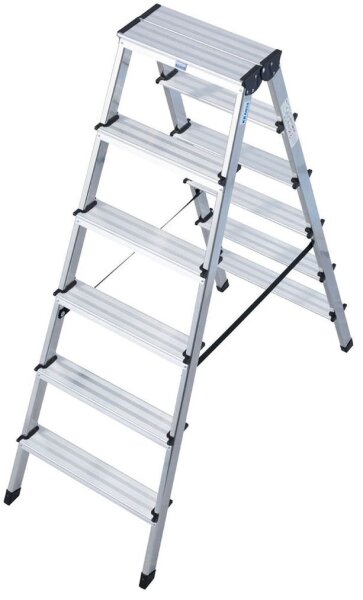 KRAUSE Stehleiter beidseitig MONTO Dopplo silber 2x 6 Stufen, H: 141,0 cm