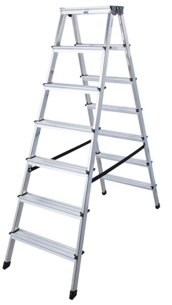 KRAUSE Stehleiter beidseitig MONTO Dopplo silber 2x 7 Stufen, H: 164,0 cm