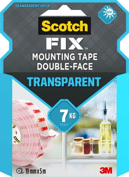 Scotch FIX™ TRANSPARENT doppelseitiges Klebeband 19,0 mm x 5,0 m, 1 Rolle