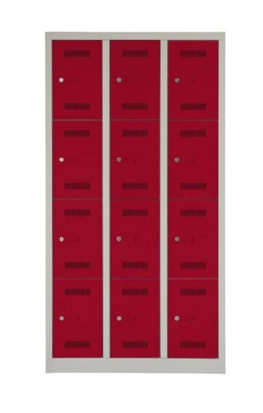 BISLEY Schließfachschrank MonoBloc ML09T4 lichtgrau, kardinalrot ML09T4506, 12 Schließfächer 90,0 x 50,0 x 170,0 cm