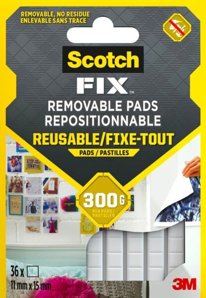 Scotch FIX™ REMOVABLE PADS doppelseitige Klebepads für max. 300,0 g, 11,0 x 15,0 mm, 36 St.