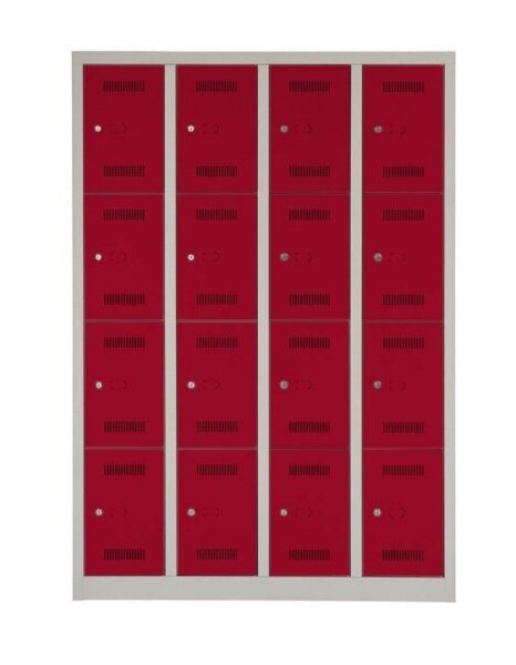 BISLEY Schließfachschrank MonoBloc ML11Q4 lichtgrau, kardinalrot ML11Q4506, 16 Schließfächer 118,3 x 50,0 x 170,0 cm
