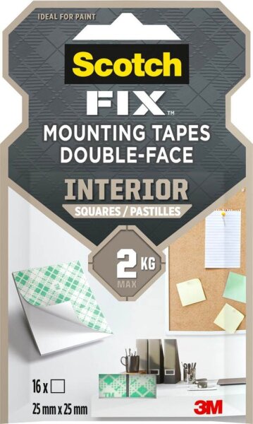 Scotch FIX™ INTERIOR doppelseitige Klebepads für max. 2,0 kg, 25,0 x 25,0 mm, 16 St.
