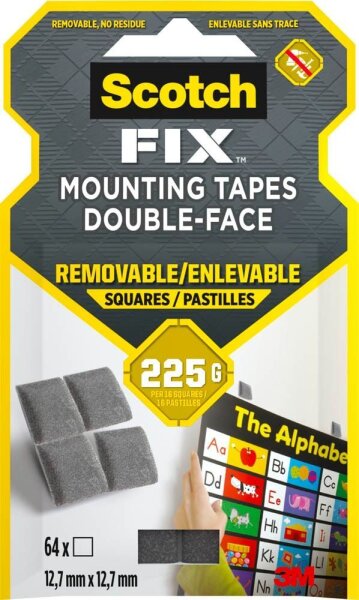 Scotch FIX™ REMOVABLE SQUARES doppelseitige Klebepads für max. 225,0 g, 12,7 x 12,7 mm, 64 St.
