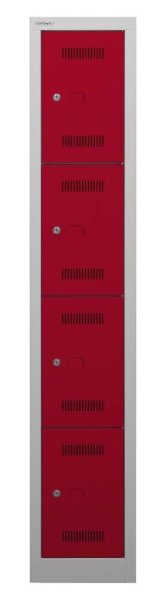 BISLEY Schließfachschrank MonoBloc ML03S4 lichtgrau, kardinalrot ML03S4506, 4 Schließfächer 32,2 x 50,0 x 170,0 cm