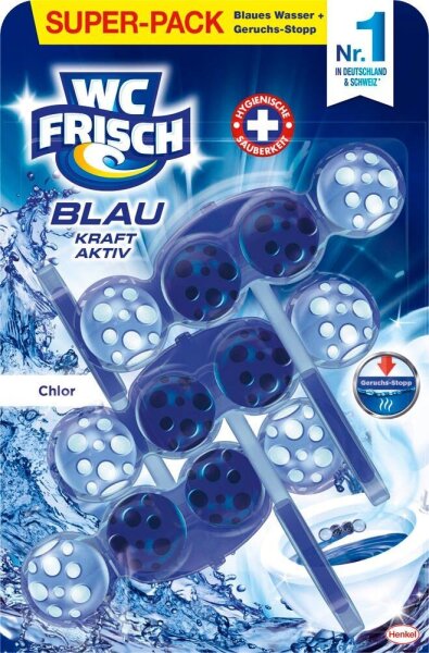 WC FRISCH BLAU KRAFT AKTIV WC-Duftspüler Chlor, 3x 50,0 g