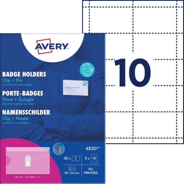 AVERY Zweckform Namensschilder mit Kombiklemme 90 x 54,0 mm, 10 St.