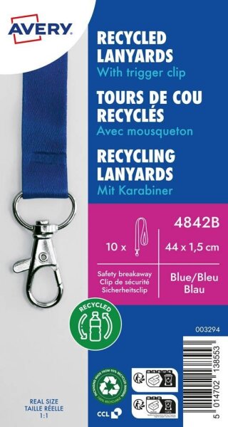 AVERY Zweckform Lanyards 4842B, Karabiner, blau, 10 St.