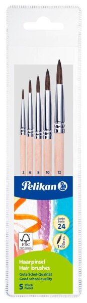 Pelikan Starter-Set Haarpinsel Größe 2, 6, 8, 10, 12, 5-teilig