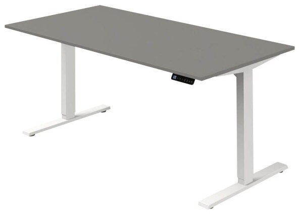 Kerkmann Move 3 elektrisch höhenverstellbarer Schreibtisch grafit rechteckig, T-Fuß-Gestell weiß 160,0 x 80,0 cm