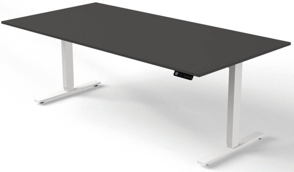 Kerkmann Move 3 elektrisch höhenverstellbarer Schreibtisch anthrazit rechteckig, T-Fuß-Gestell weiß 200,0 x 100,0 cm