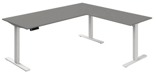 Kerkmann Move 3 elektrisch höhenverstellbarer Schreibtisch grafit L-Form, T-Fuß-Gestell weiß 180,0 x 80,0 cm