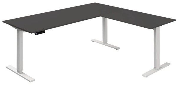 Kerkmann Move 3 elektrisch höhenverstellbarer Schreibtisch anthrazit L-Form, T-Fuß-Gestell weiß 180,0 x 80,0 cm