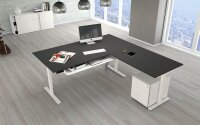 Kerkmann Move 3 elektrisch höhenverstellbarer Schreibtisch anthrazit L-Form, T-Fuß-Gestell weiß 180,0 x 80,0 cm