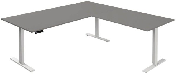 Kerkmann Move 3 elektrisch höhenverstellbarer Schreibtisch grafit L-Form, T-Fuß-Gestell weiß 200,0 x 100,0 cm