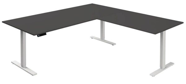 Kerkmann Move 3 elektrisch höhenverstellbarer Schreibtisch anthrazit L-Form, T-Fuß-Gestell weiß 200,0 x 100,0 cm