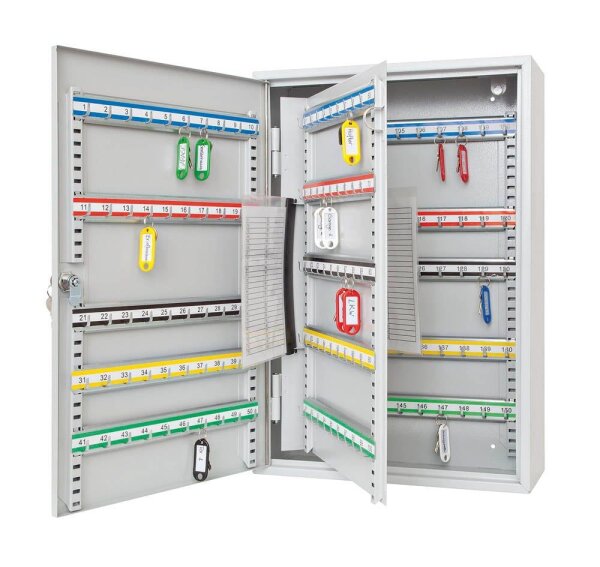 WEDO Schlüsselkasten lichtgrau mit 150 Haken, Sicherheitsschloss, 38,0 x 14,0 x 55,0 cm, 1 St.
